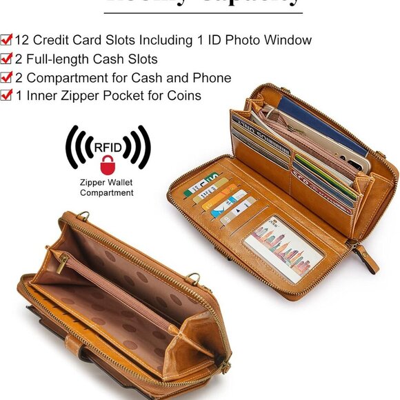 Vegan Leather Crossbody Bags for Women Small Cell Phone Purse RFID Blocking Clut - Picture 4 of 6